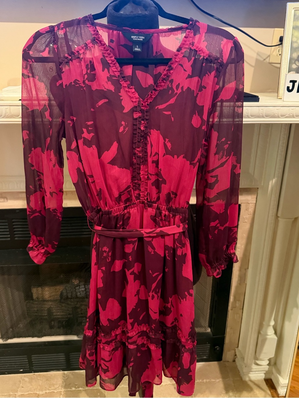 Simply Vera Vera Wang Pink and Burgundy Floral Long-Sleeve Dress